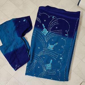 Blue and Navy Embroidered Saree/Sari W/blouse